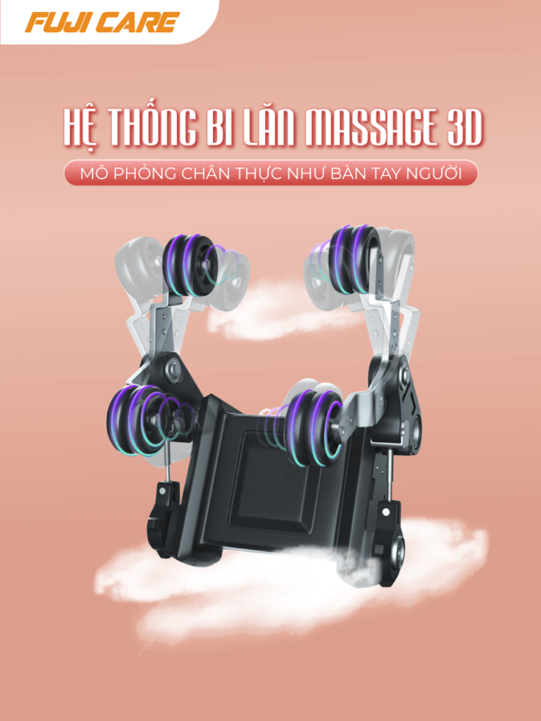 hệ thống bi lăn 3D có khả năng massage mở rộng ở nhiều phạm vi trên cơ thể