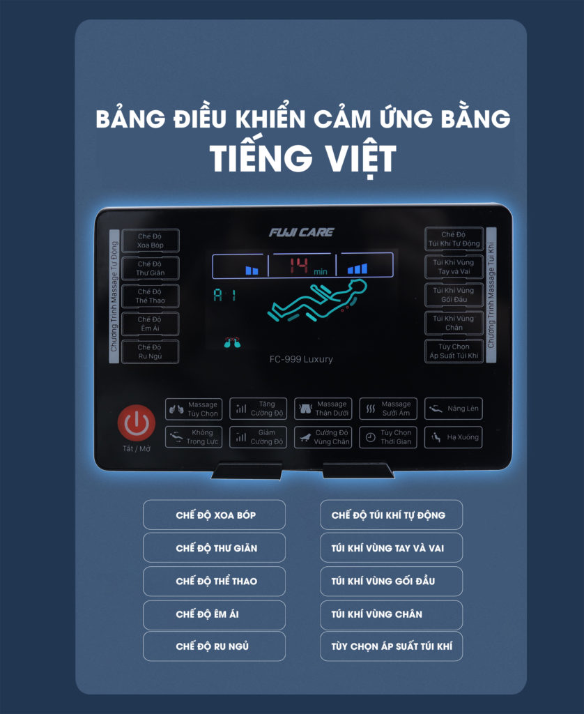 FC - 999 sử dụng bảng điều khiển cảm ứng, ngôn ngữ tiếng Việt