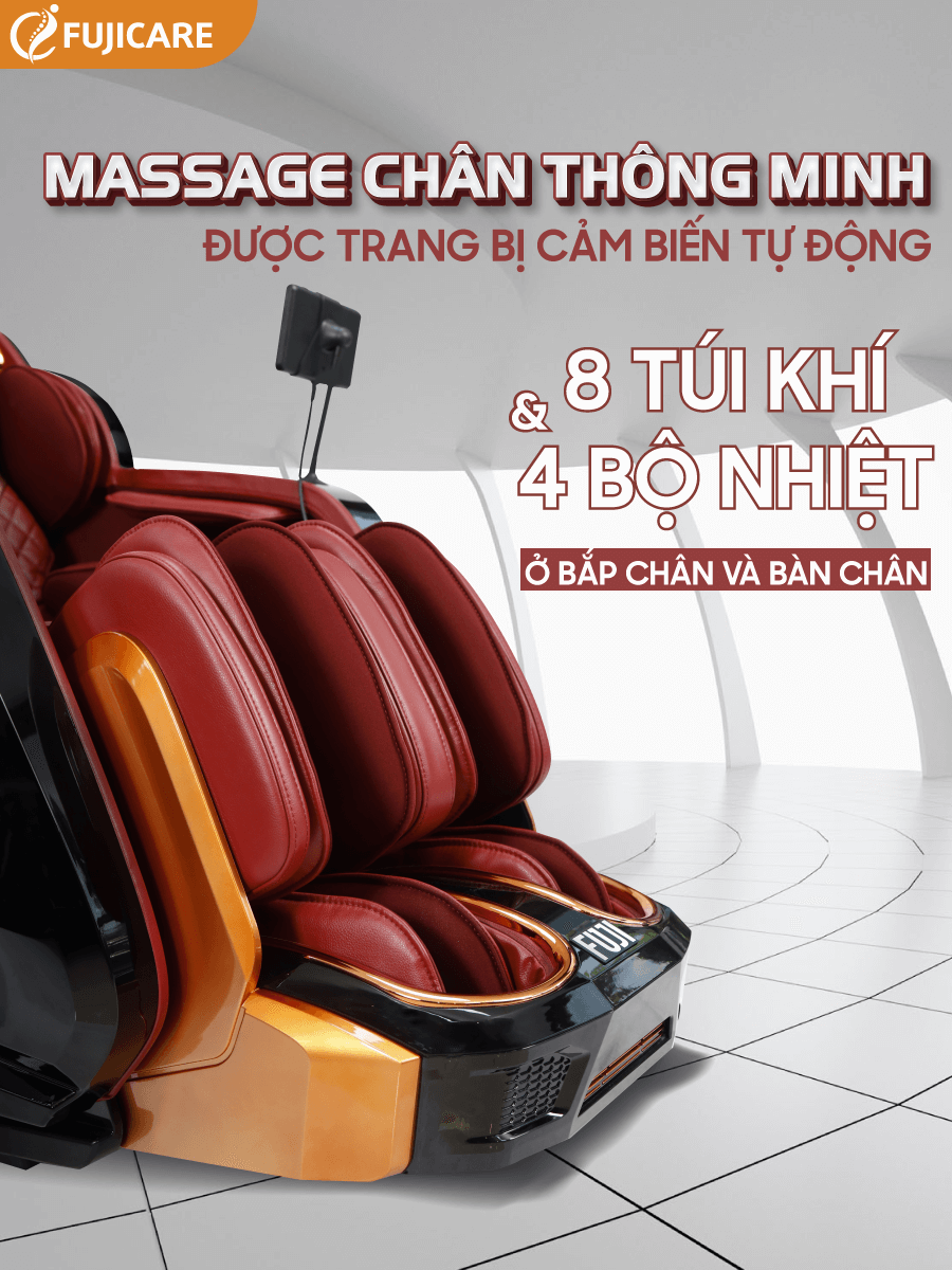 Đỉnh cao massage chân với 8 túi khí và 4 bộ nhiệt được trang bị trong ghế massage