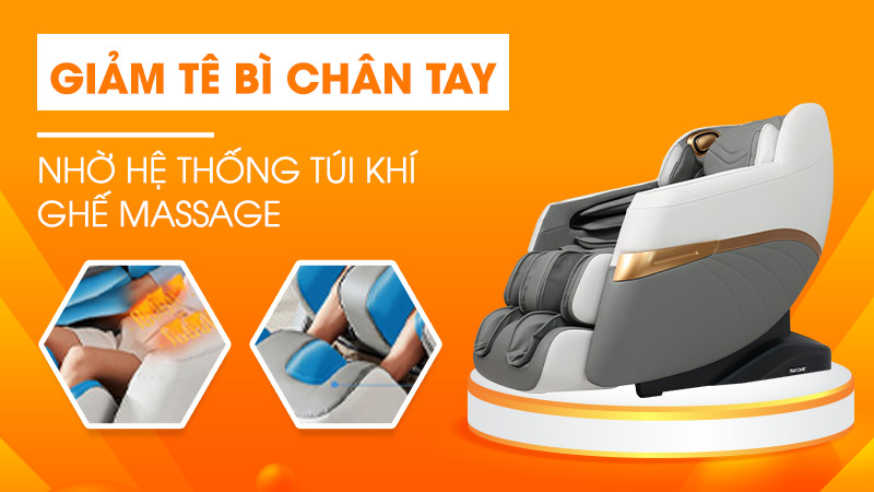 Giảm tê bì chân tay nhờ hệ thống túi khí ghế massage